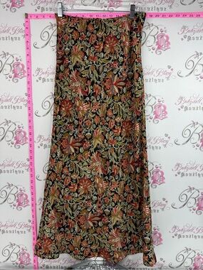Skirt long maxi Floral A-Line Maxi Skirt in Black with Rust & Olive Accents
